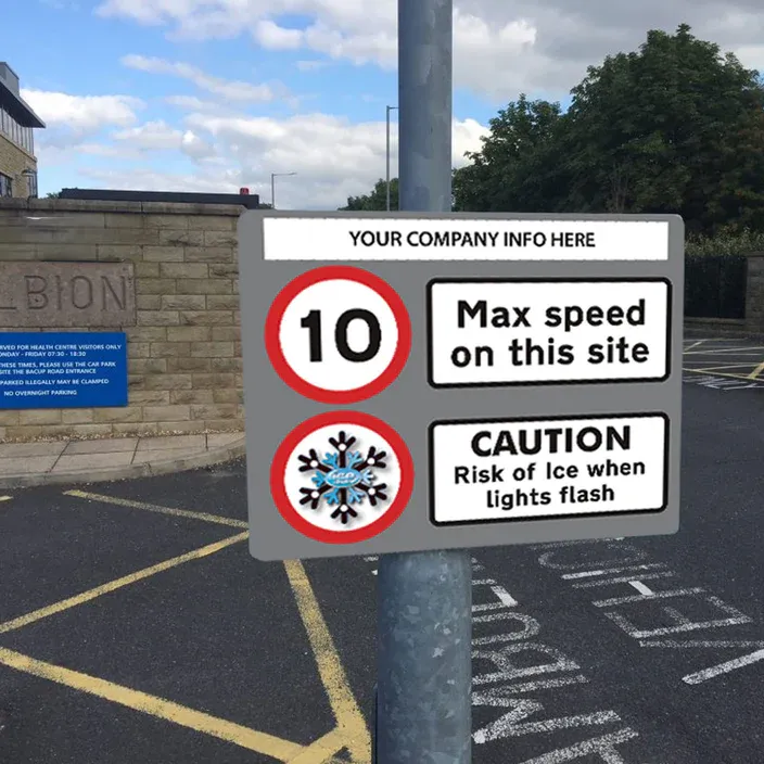 10 MPH Ice Warning Flashing LED Safety Sign (Grey HS3)  - add your logo