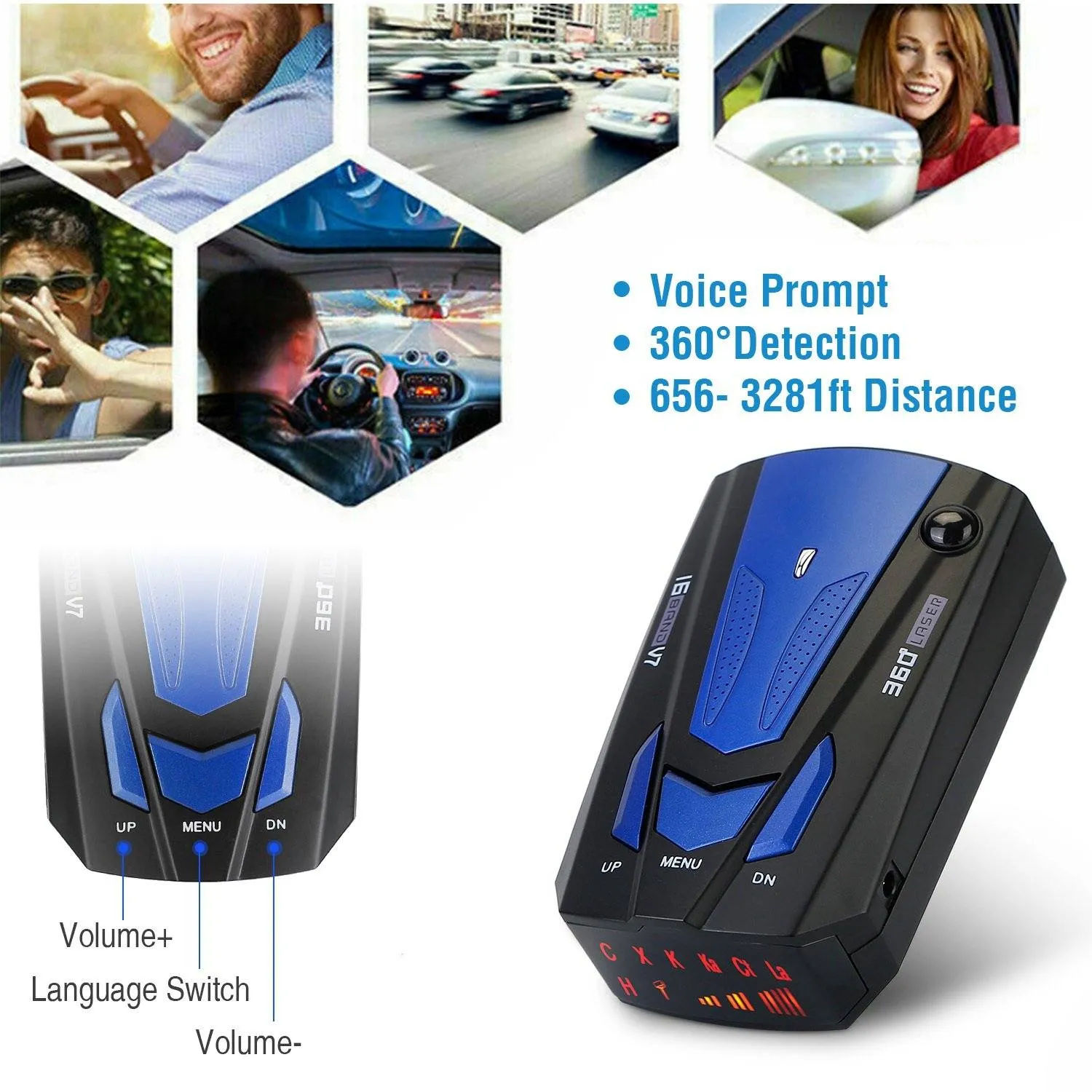 16 Band V7 Speed Safety Voice Alert Car Radar Detector