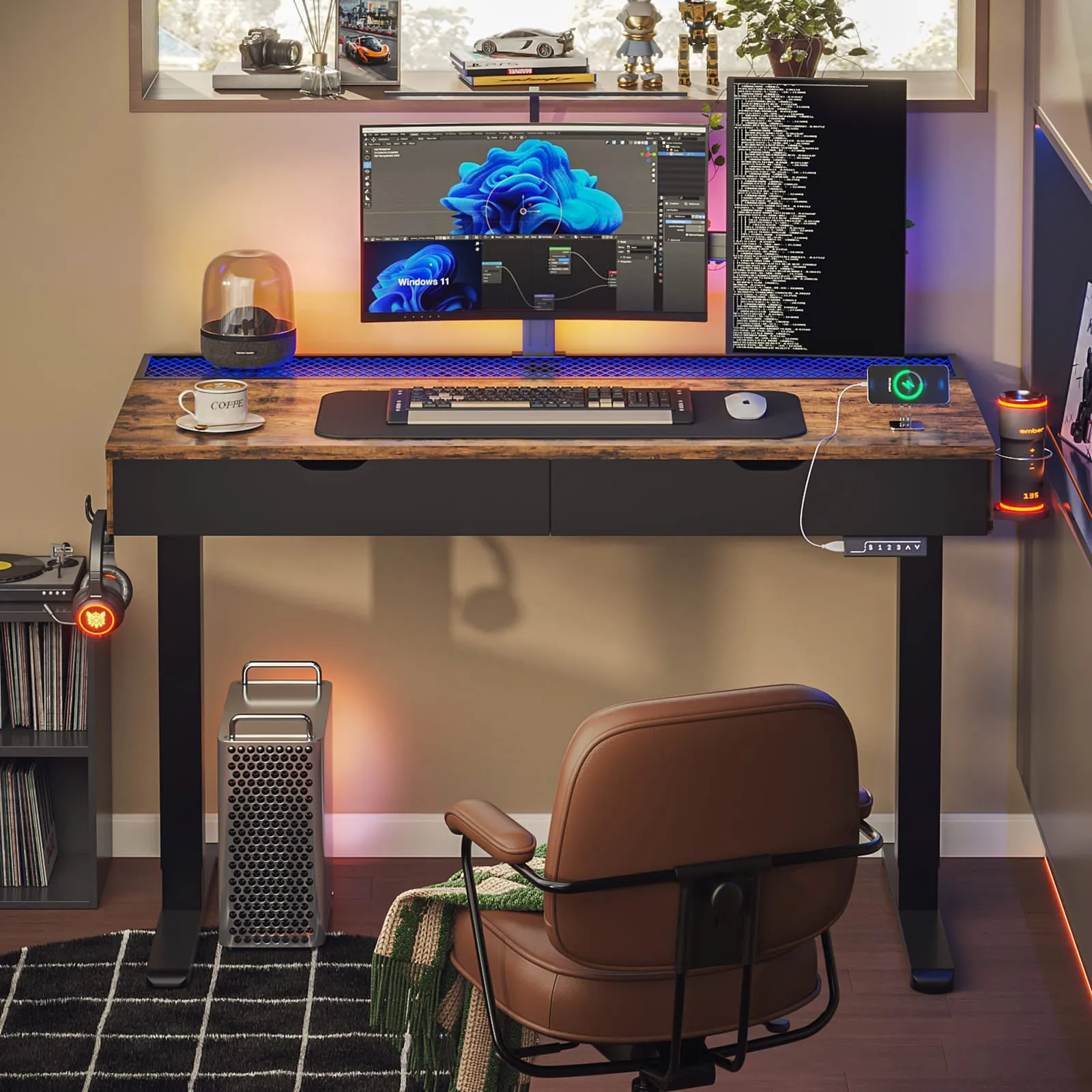 Bestier 47 Inch LED Electric Standing Desk with Drawers