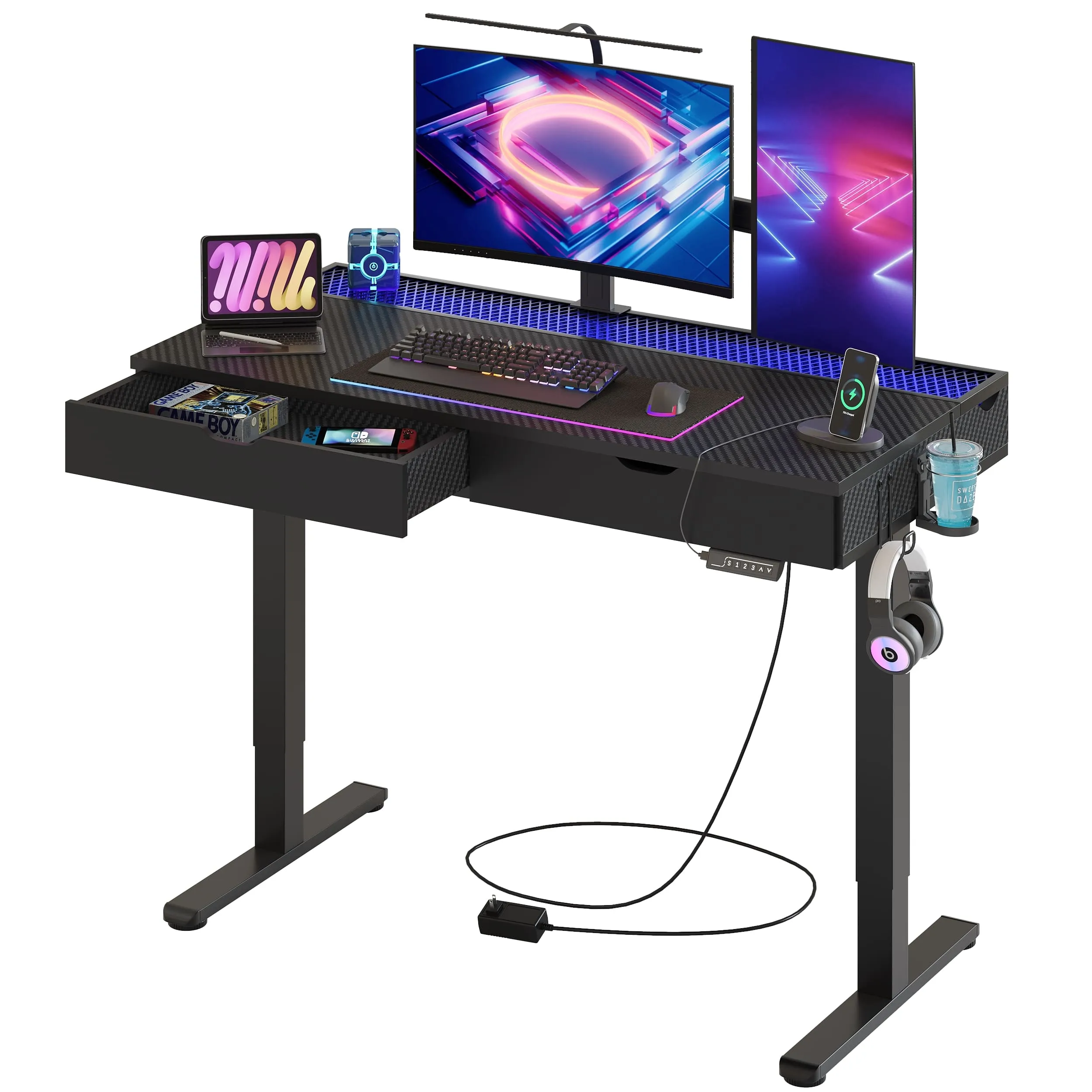 Bestier 47 Inch LED Electric Standing Desk with Drawers