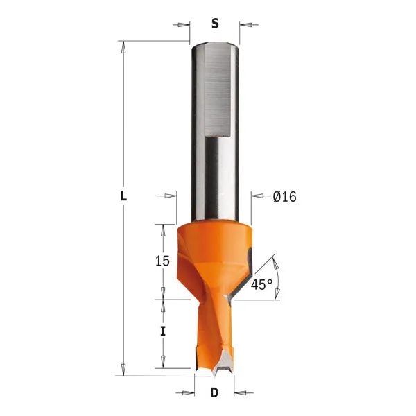 CMT Orange Tools 377.080.11 DOWEL DRILL WITH COUNTERSINK 5/16”x12x70mm  S=10x41mm  RH