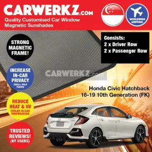 Customised Window Magnetic Sunshades for Honda Civic 2016-2020 10th Generation (FK) Japan Hatchback