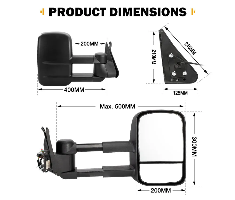 Extendable Towing Mirrors fit Nissan Patrol GU Y61 Cab Chassis 1997- 2016