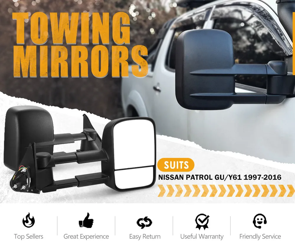 Extendable Towing Mirrors fit Nissan Patrol GU Y61 Cab Chassis 1997- 2016