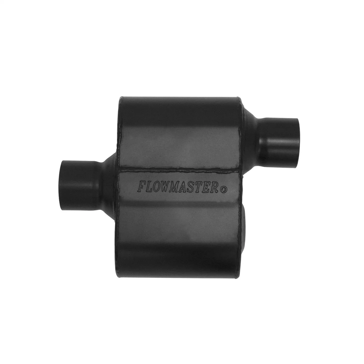 Flowmaster Super 10 Muffler - 2-1/2 in Centered Inlet - 2-1/2 in Offset Outlet - 6-1/2 x 4-1/4 x 9-3/4 in Oval Body - Black