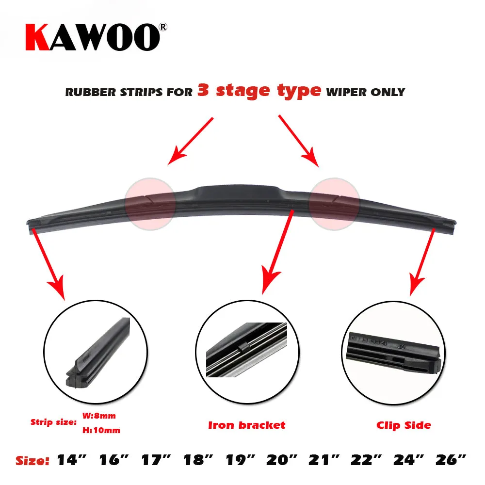 KAWOO Car Vehicle Insert Rubber strip Wiper Blade (Refill) 8mm Soft