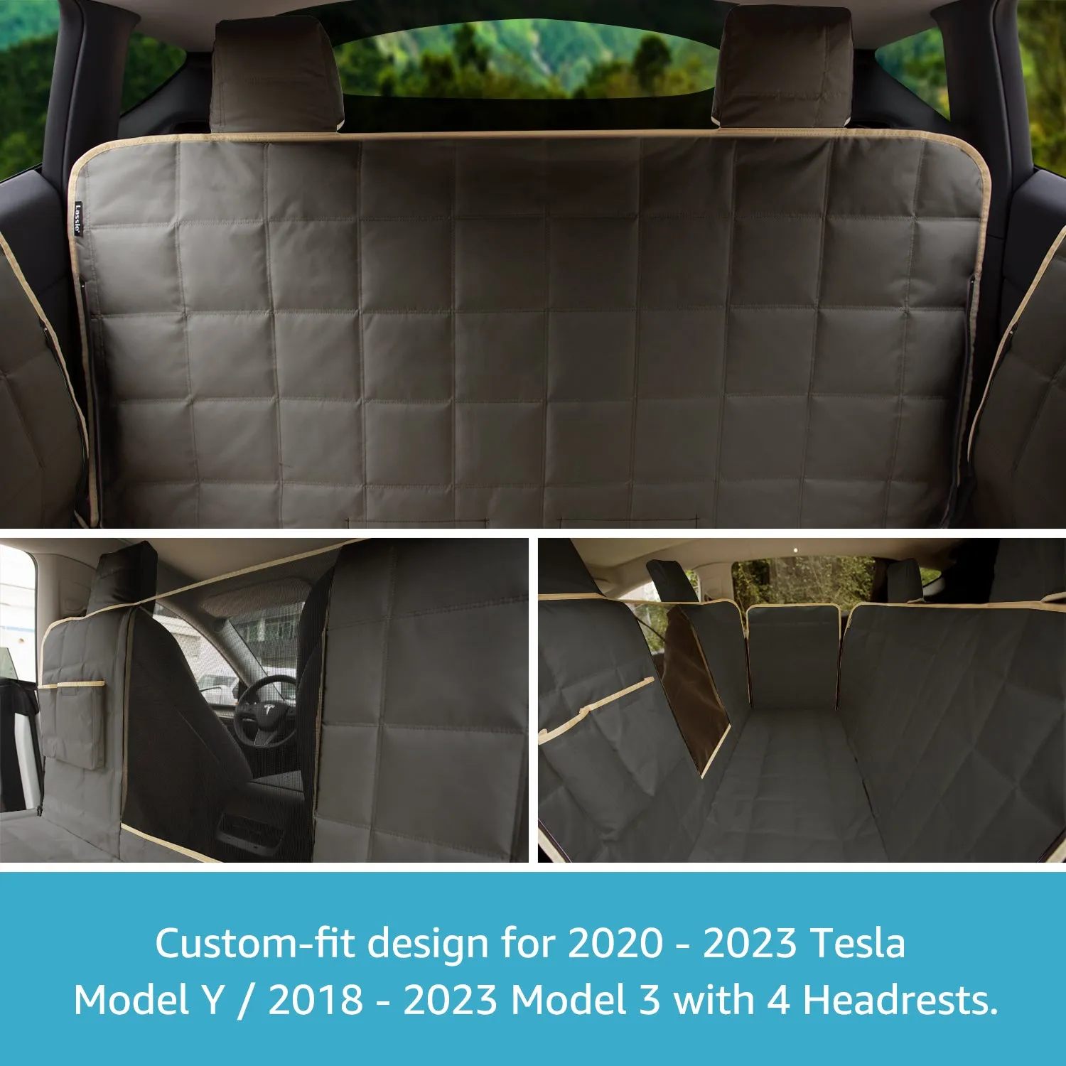 Lassie Dog Hammock for Car, Compatible with 2020-2023 Tesla Model Y Dog Seat Covers /2018-2023 Model 3,Dog Car Seat Cover for Back Seat with 4 Headrests, 100% Waterproof Pet Seat Protector for Dogs