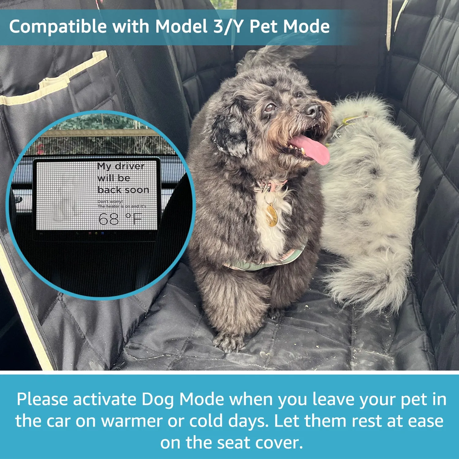 Lassie Dog Hammock for Car, Compatible with 2020-2023 Tesla Model Y Dog Seat Covers /2018-2023 Model 3,Dog Car Seat Cover for Back Seat with 4 Headrests, 100% Waterproof Pet Seat Protector for Dogs