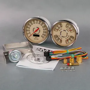 New Vintage USA Woodward 2 Gauge Kit 5" Speedo/Quad Beige