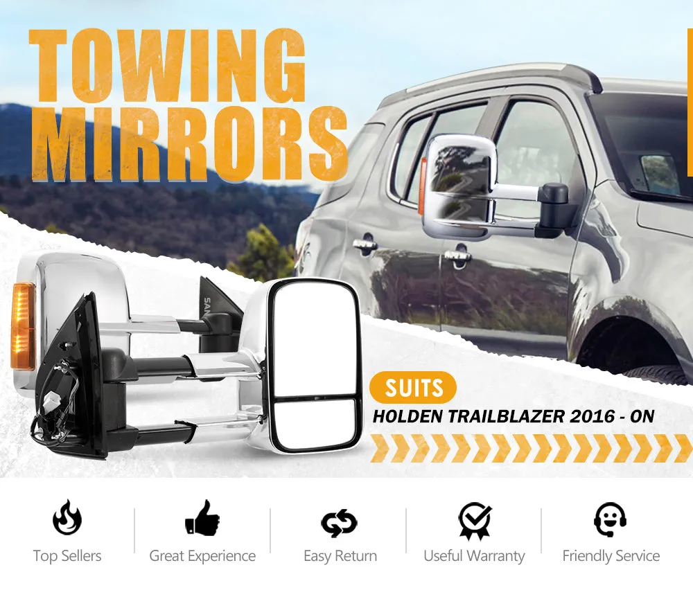 Pair Chrome Extendable Towing Mirrors for Holden Trailblazer 2016 to Current