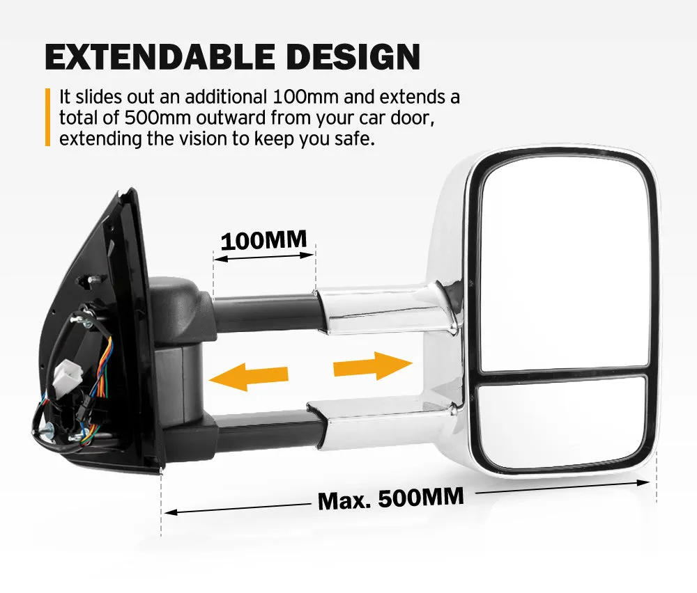 Pair Chrome Extendable Towing Mirrors for Holden Trailblazer 2016 to Current