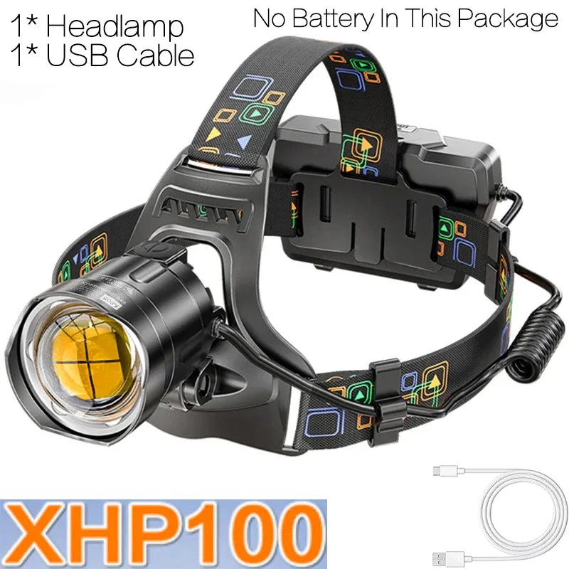 Powerful XHP90/100 Led Headlamp Zoomable USB Rechargeable High Power Headlight Waterproof Output 18650 Super Bright Head Torch