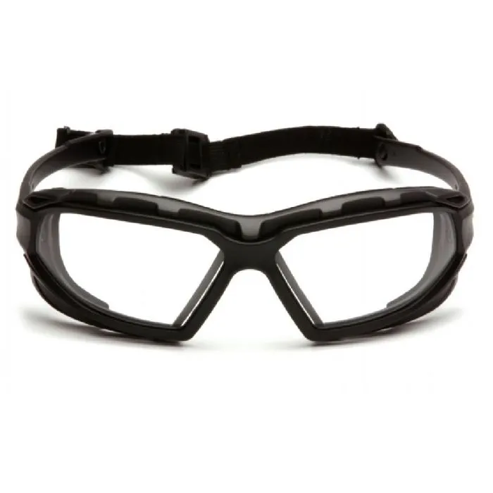 Pyramex SBG5010DT Highlander Plus Foam Padded Sealed Glasses, Black/Gray Frame, Clear H2X Anti-Fog Lens, 1 Each