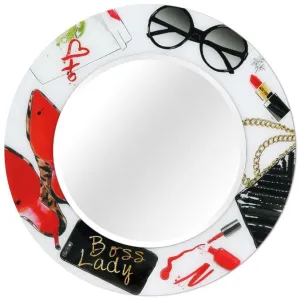 "Boss Lady"Round Beveled Wall Mirror on Free Floating Reverse Printed Tempered Art Glass