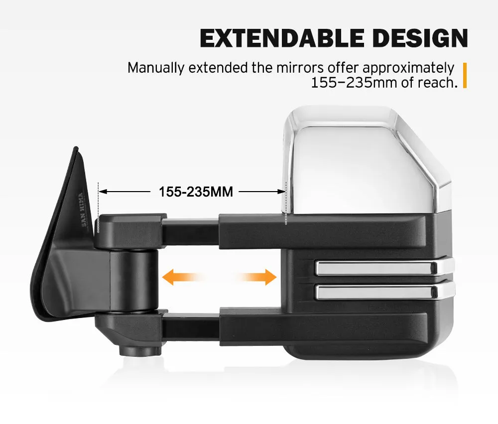 San Hima Extendable Towing Mirrors fit NISSAN PATROL GU/Y61 1997-2016 Silver