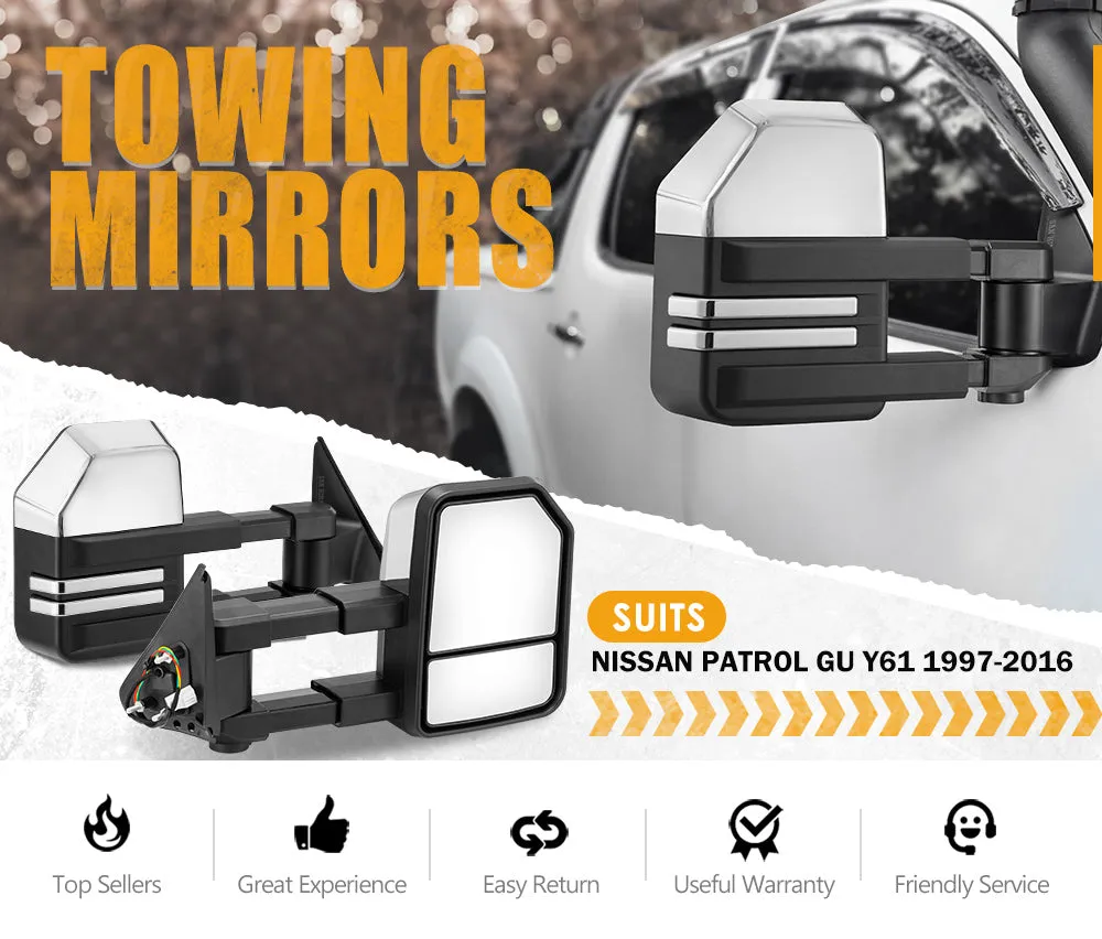 San Hima Extendable Towing Mirrors fit NISSAN PATROL GU/Y61 1997-2016 Silver