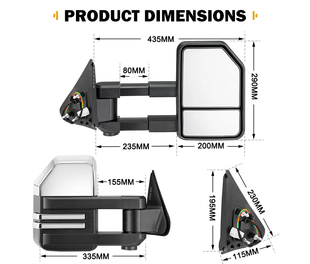 San Hima Extendable Towing Mirrors fit NISSAN PATROL GU/Y61 1997-2016 Silver