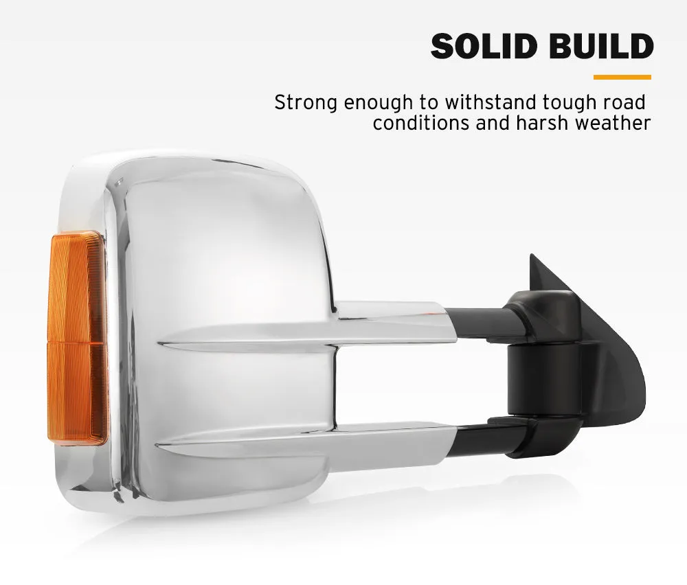 San Hima Extendable Towing Mirrors For Nissan Navara D23 2015-On Chrome
