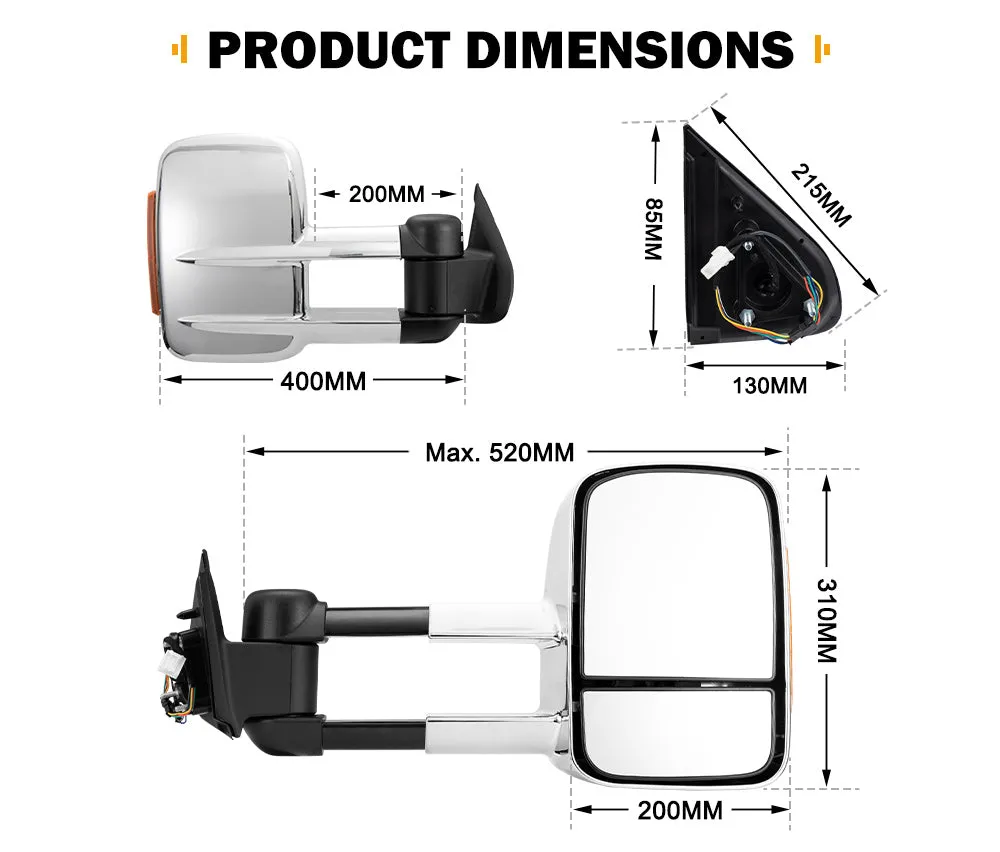 San Hima Extendable Towing Mirrors For Nissan Navara D23 2015-On Chrome