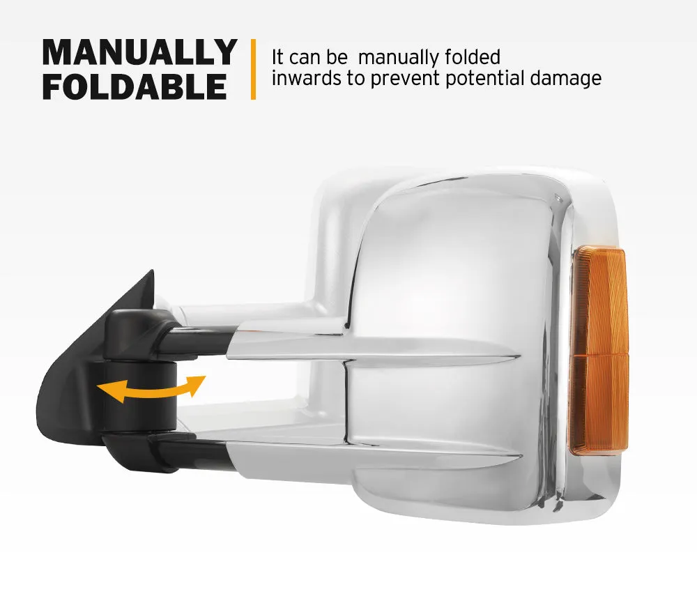 San Hima Extendable Towing Mirrors For Nissan Navara D23 2015-On Chrome
