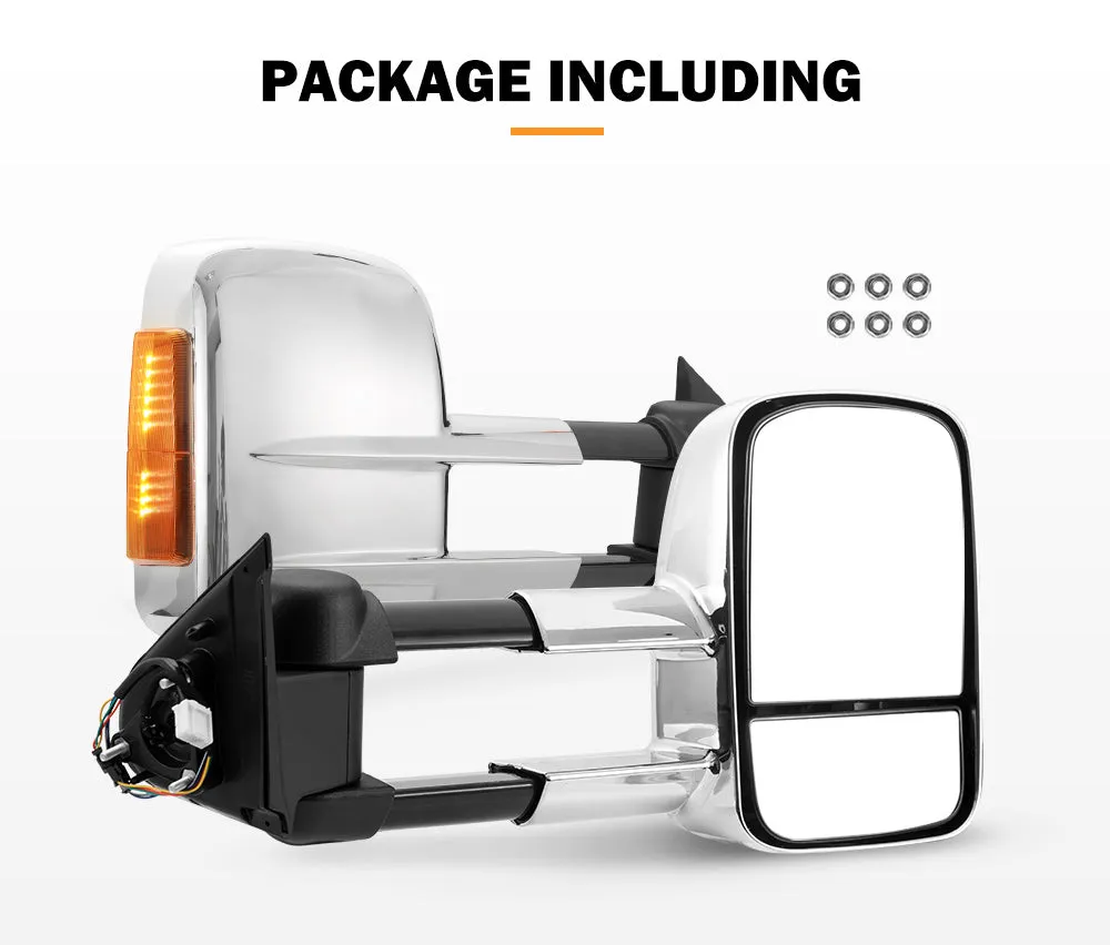 San Hima Extendable Towing Mirrors For Nissan Navara D23 2015-On Chrome