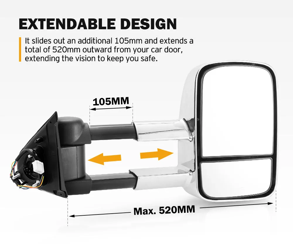 San Hima Extendable Towing Mirrors For Nissan Navara D23 2015-On Chrome