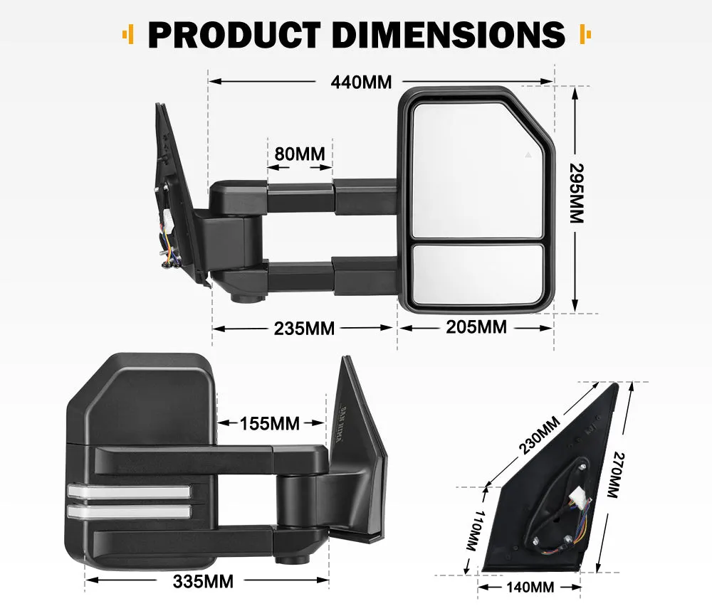 San Hima Extendable Towing Mirrors for Toyota Landcruiser 200 Series 2007-2021