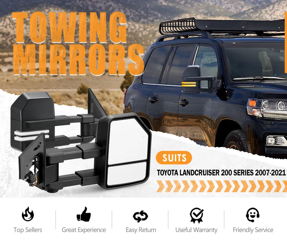 San Hima Extendable Towing Mirrors for Toyota Landcruiser 200 Series 2007-2021