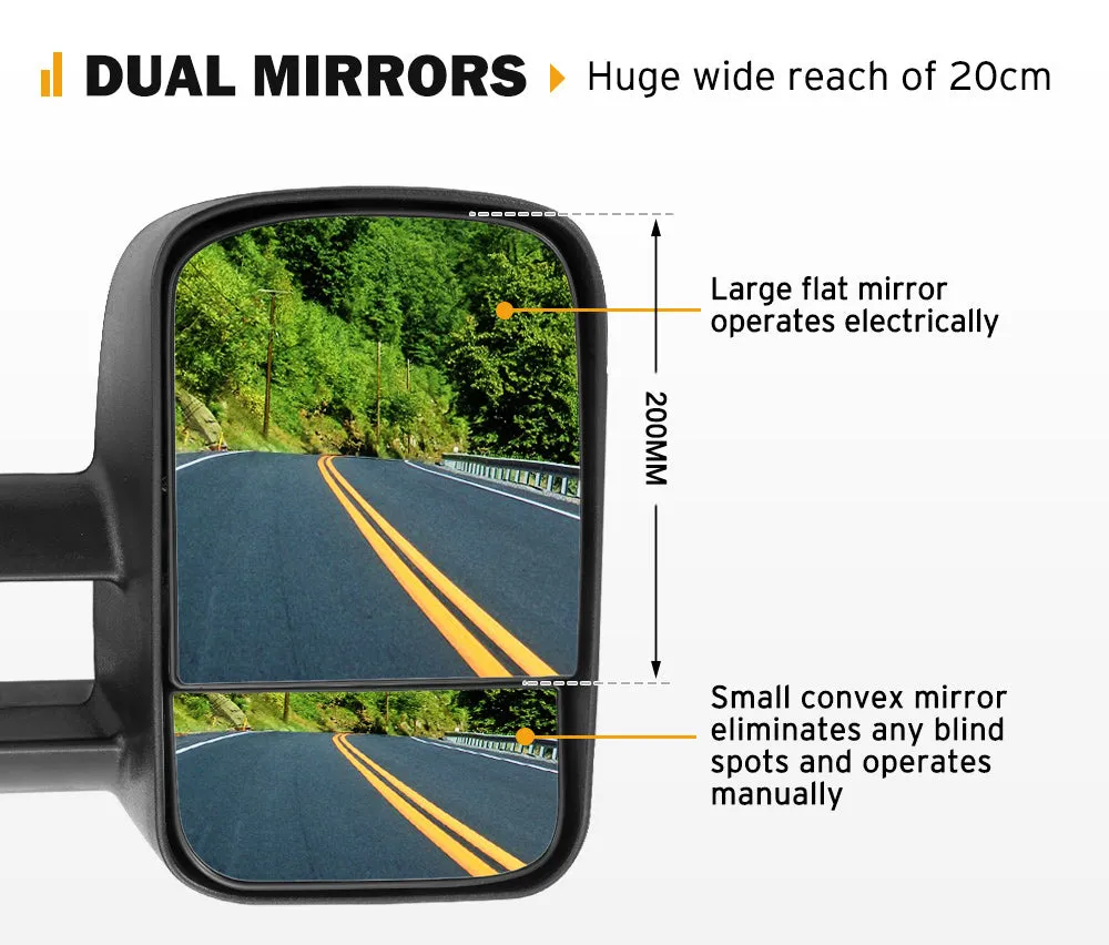 San Hima Pair Extendable Towing Mirrors For Toyota Landcruiser 100 Series 1998-2007 Black