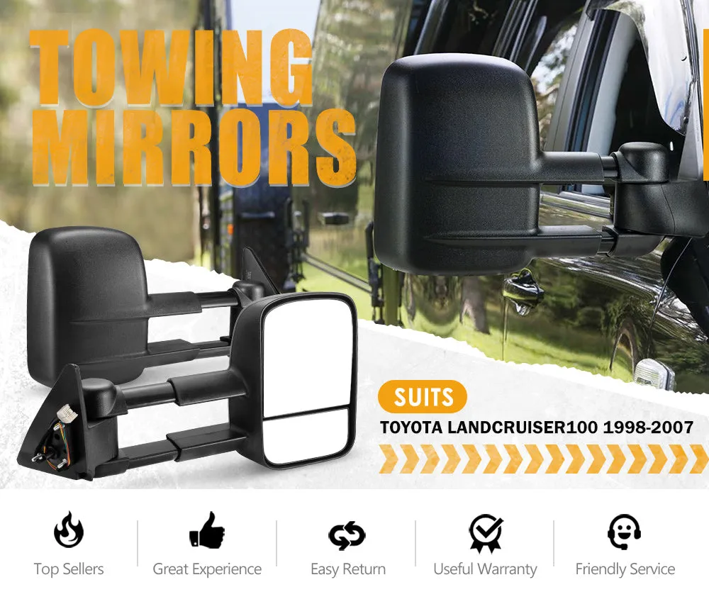 San Hima Pair Extendable Towing Mirrors For Toyota Landcruiser 100 Series 1998-2007 Black
