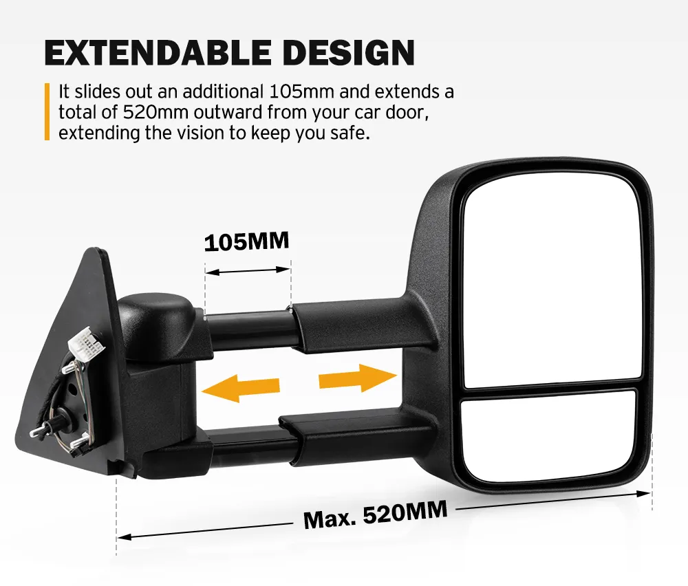 San Hima Pair Extendable Towing Mirrors For Toyota Landcruiser 100 Series 1998-2007 Black