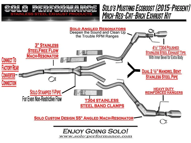 Solo Exhaust Ford Mustang EcoBoost 4 Cyl. (2015-2019) Performance Catback - 993176SL