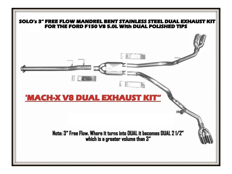 Solo Performance Exhaust Ford F150 5.0L V8 (11-14) Mach X Dual Catback - 145″ or 157″ Wheel Base
