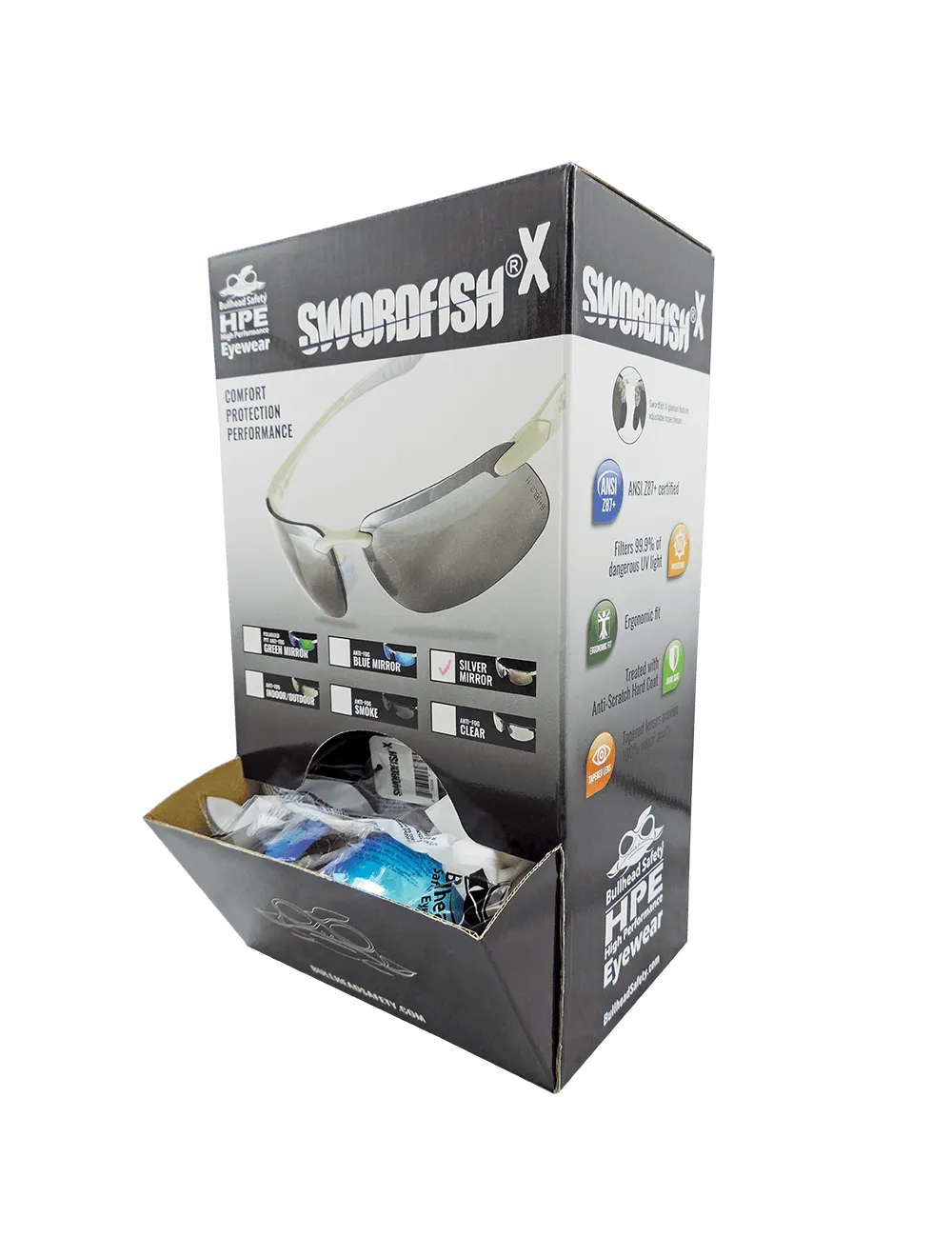 Swordfish®X Silver Mirror Lens, Shiny White Frame Safety Glasses - LIMITED STOCK - BH25187