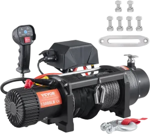 Vevor Electric Winch 13,000 lbs Capacity 3/8" x 85' Nylon Rope Wireless Remote Hawse Fairlead 12V New
