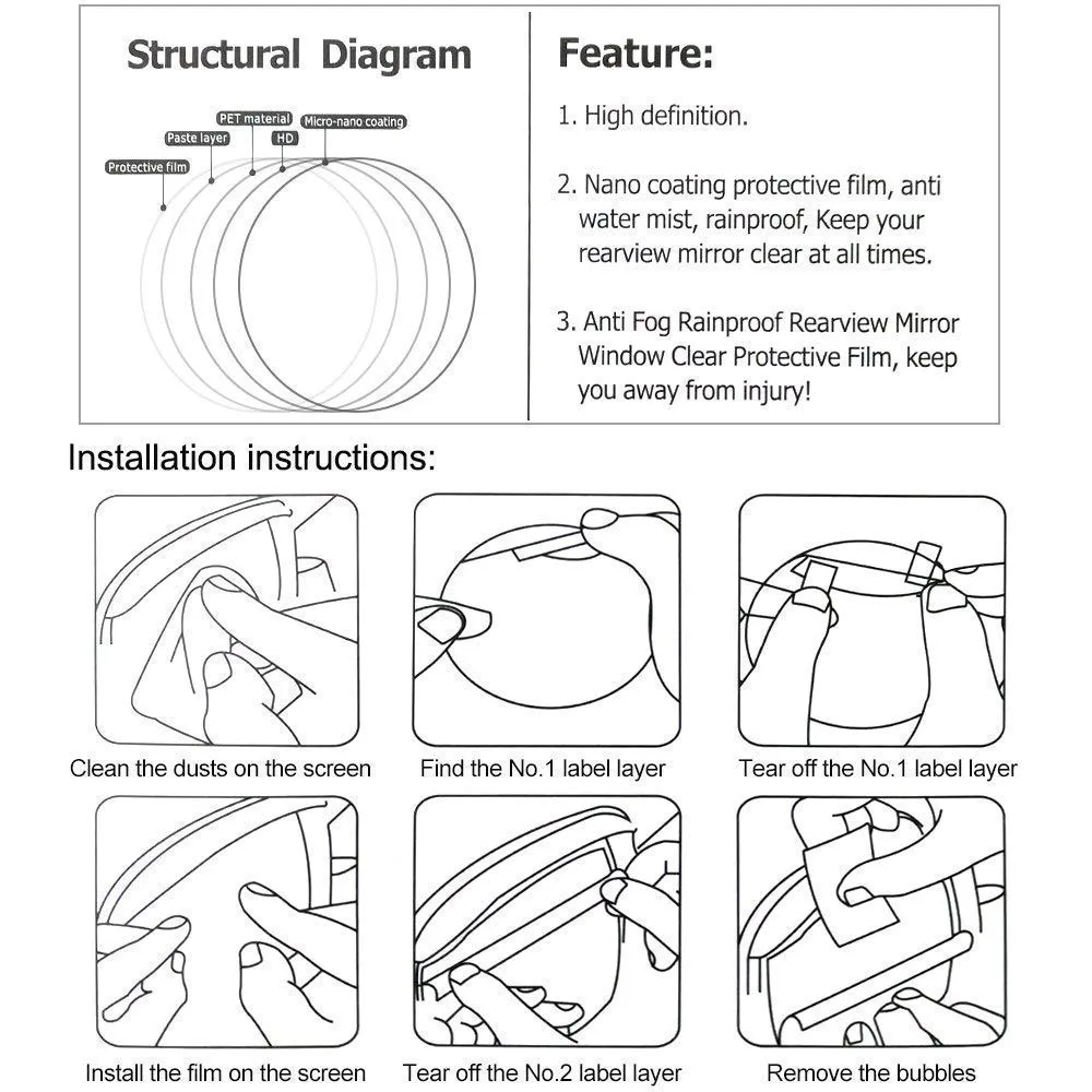 Waterproof Membrane Car Rear-view Mirror Protective Film, HD Anti-Fog/Anti-Glare/Anti-Scratch Car Mirror Rainproof Film