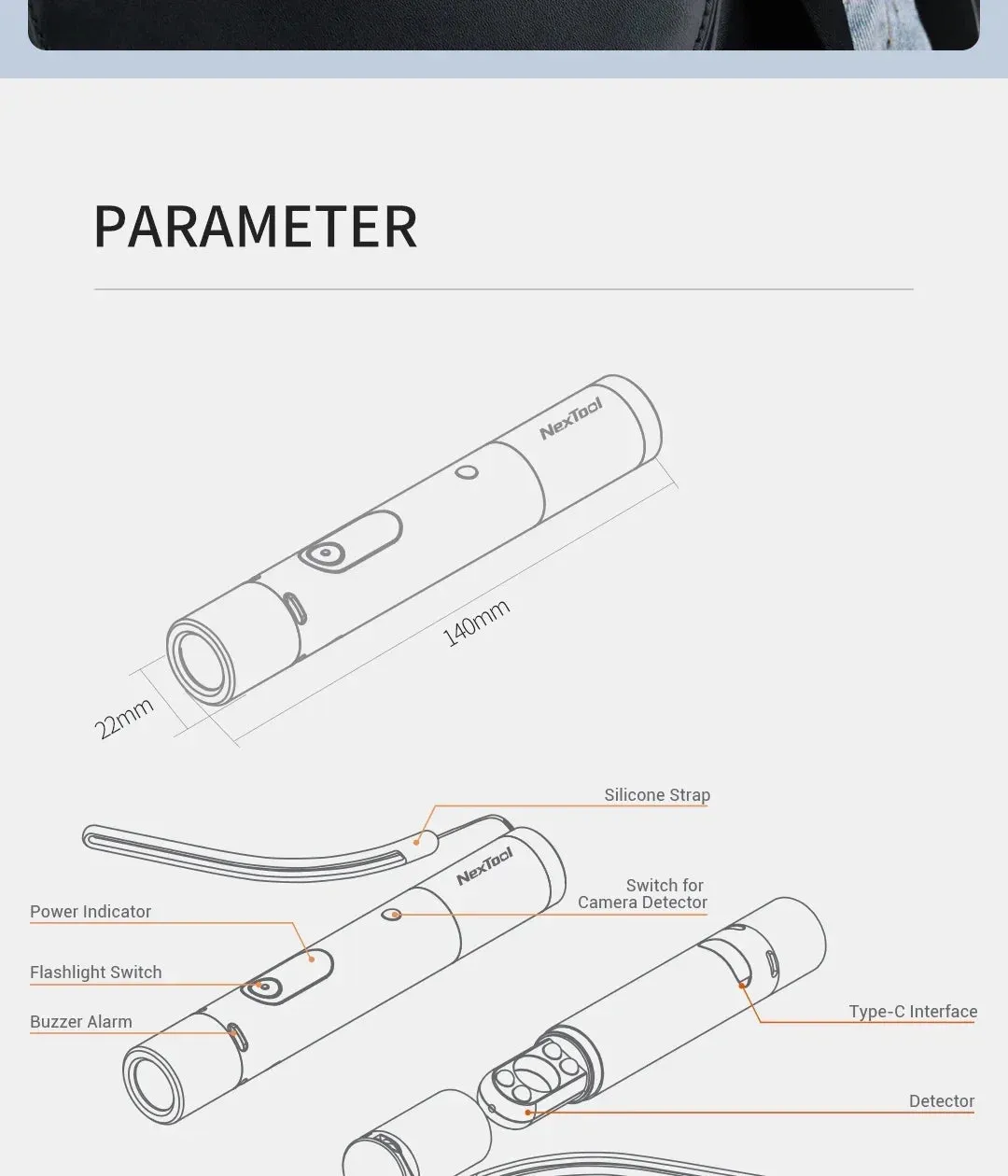 Xiaomi NexTool Strong Light Flashlight Multifunctional Torch Light with Warning Alarm Camera Detector Portable Safety Flashlight